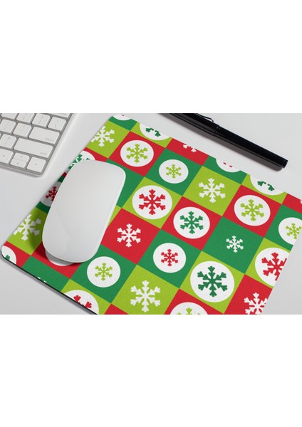 Yılbaşı Renkleriyle Kar Taneleri Şeklinde Hediyelik Baskılı Mouse Pad