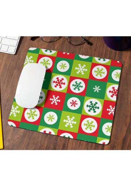 Yılbaşı Renkleriyle Kar Taneleri Şeklinde Hediyelik Baskılı Mouse Pad