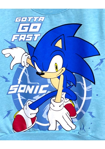 Erkek Çocuk Mavi Sonic Baskılı Uzun Kollu Şardonlu Sweatshirt / Eşofman Takımı fiyatları