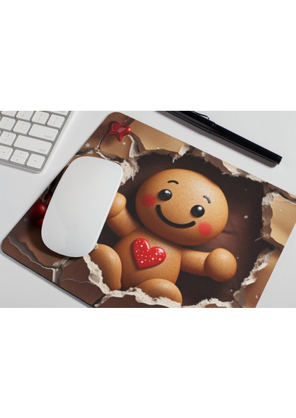 Sevimli Kurabiye Adam Yılbaşı Temalı Baskılı Hediyelik Dikdörtgen Mousepad