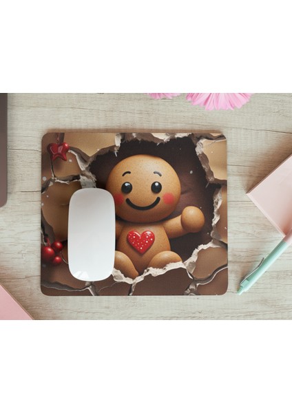 Sevimli Kurabiye Adam Yılbaşı Temalı Baskılı Hediyelik Dikdörtgen Mousepad fiyatları