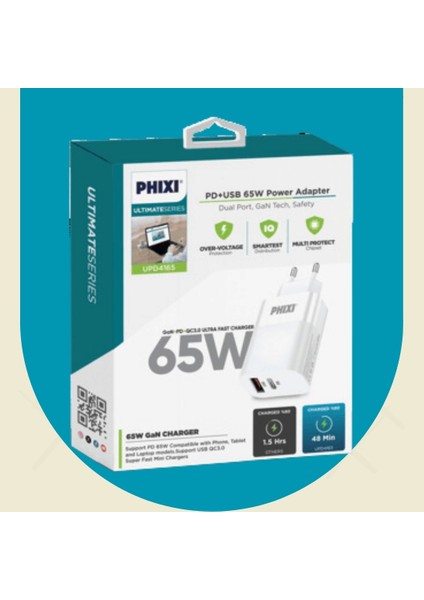 Ultimate UPD4165 65W Gan Teknolojili Pd Çift Çıkışlı 5.0A Hızlı Şarj Adaptörü