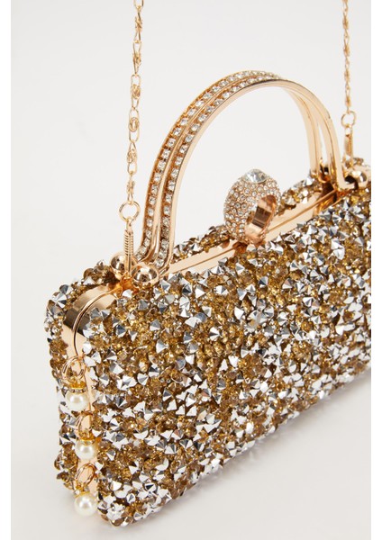 Gold Taş İşleme Saplı Abiye El Çantası modelleri