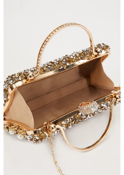 Gold Taş İşleme Saplı Abiye El Çantası fırsatları