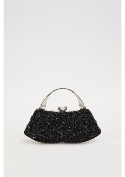 Mini Siyah Taşlı Abiye El Çantası