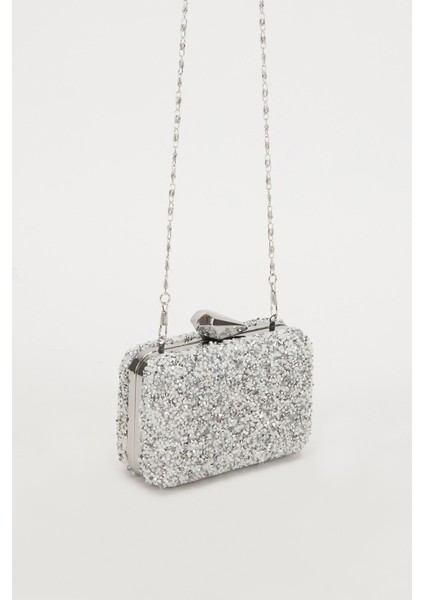 Mini Gümüş Beyaz Kare Taşlı Abiye El Çantası fiyatları