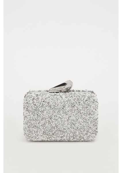 Mini Gümüş Beyaz Kare Taşlı Abiye El Çantası fırsatları