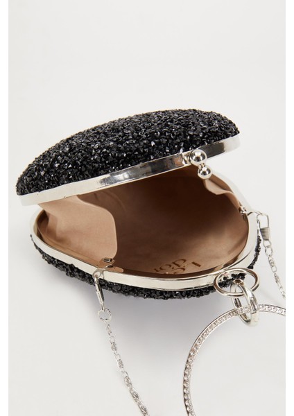 Mini Siyah Oval Taşlı Abiye El Çantası modelleri