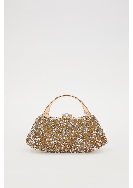 Gold Taşlı Abiye El Çantası