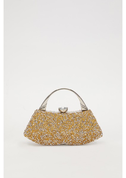 Mini Gold Taşlı Abiye El Çantası