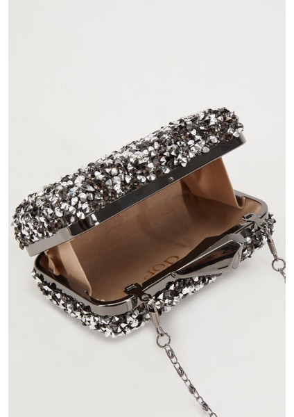 Platin Kare Taşlı Abiye El Çantası modelleri