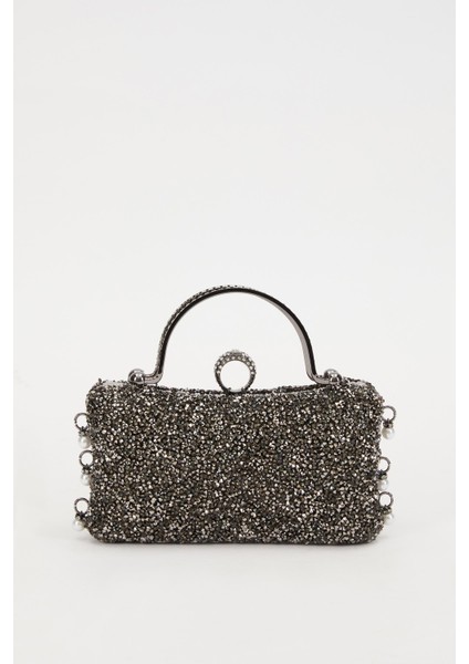 Mini Platin Taş İşleme Saplı Abiye El Çantası