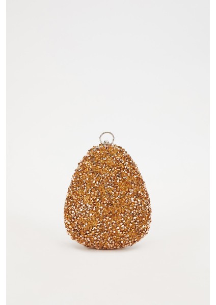 Bakır Oval Taşlı Abiye El Çantası