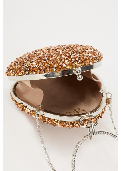 Bakır Oval Taşlı Abiye El Çantası modelleri