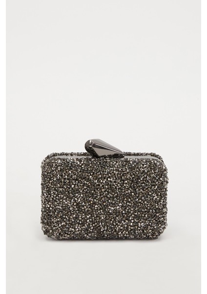 Mini Platin Kare Taşlı Abiye El Çantası