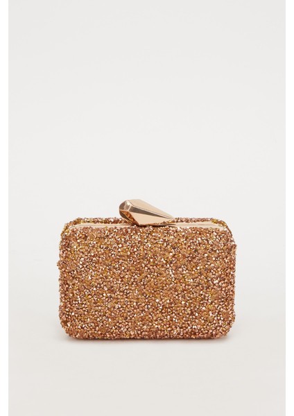 Mini Bakır Kare Taşlı Abiye El Çantası