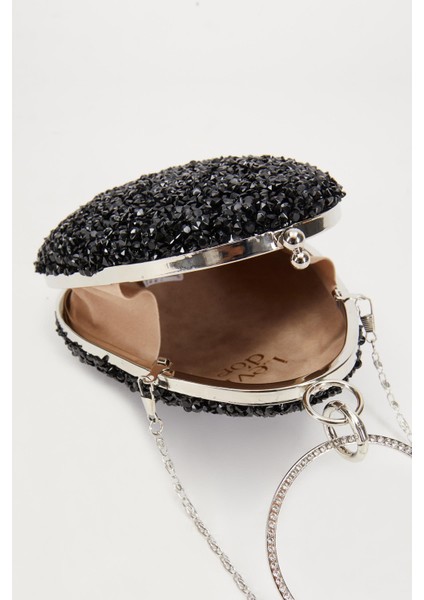 Siyah Oval Taşlı Abiye El Çantası modelleri