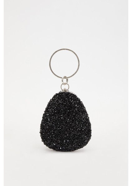 Siyah Oval Taşlı Abiye El Çantası fırsatları