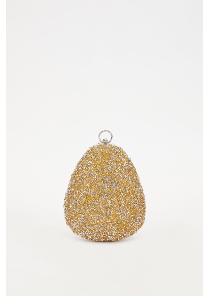 Mini Gold Oval Taşlı Abiye El Çantası