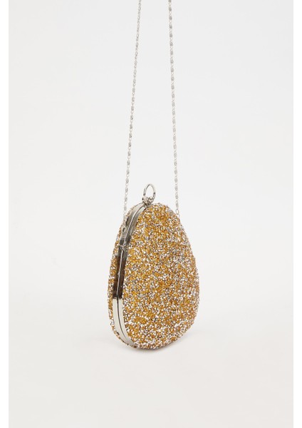 Mini Gold Oval Taşlı Abiye El Çantası fiyatları