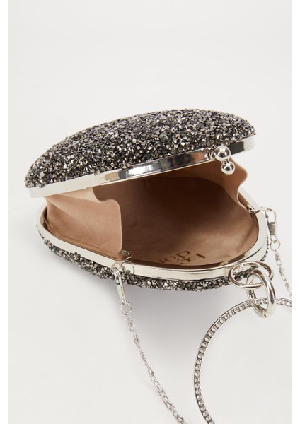 Mini Platin Oval Taşlı Abiye El Çantası modelleri