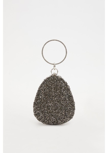 Mini Platin Oval Taşlı Abiye El Çantası fırsatları