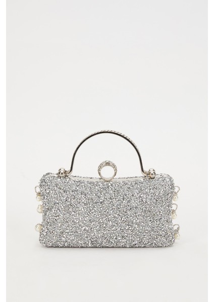 Mini Gümüş Taş İşleme Saplı Abiye El Çantası