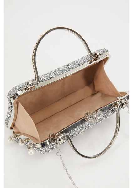Mini Gümüş Taş İşleme Saplı Abiye El Çantası fırsatları
