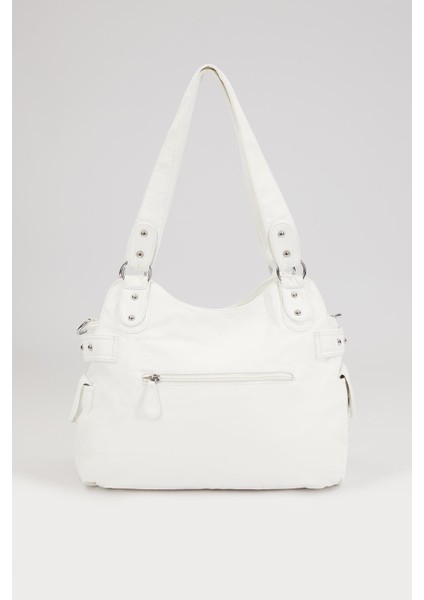 Beyaz Çok Bölmeli Örgü Detay Omuz Çantası fiyatları