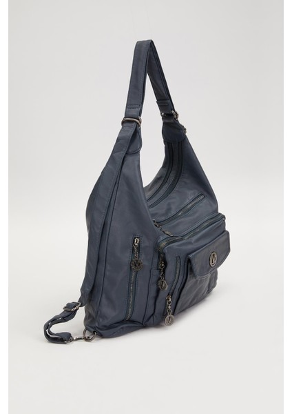 Mavi Çok Cepli Omuz Çantası