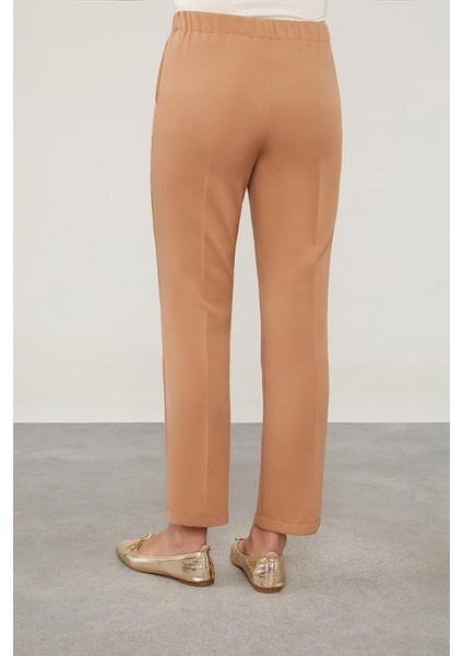 Camel Beli Lastikli Cep Detaylı Pantolon