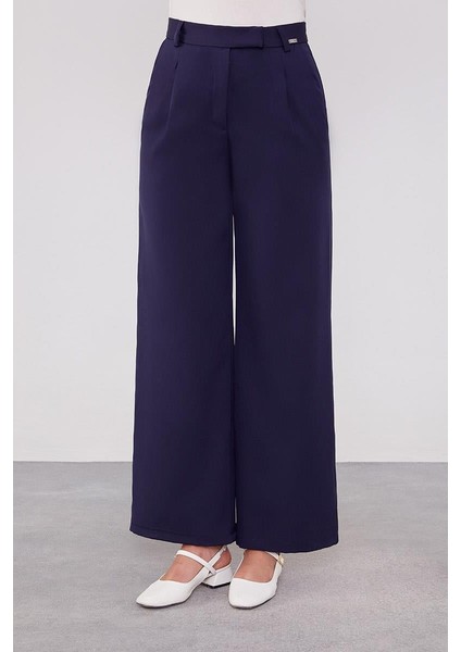 Lacivert Gizli Düğmeli Kumaş Pantolon