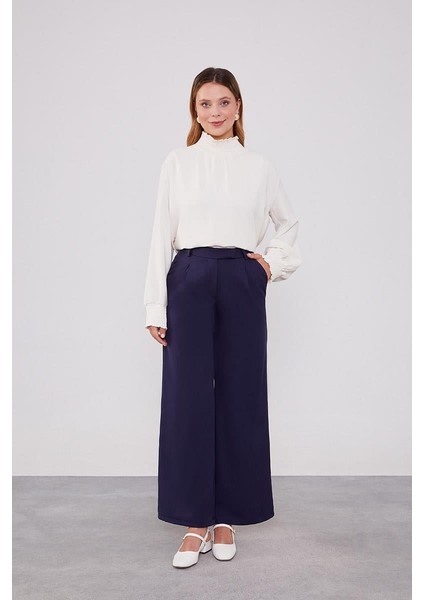 Lacivert Gizli Düğmeli Kumaş Pantolon modelleri