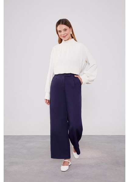 Lacivert Gizli Düğmeli Kumaş Pantolon fırsatları