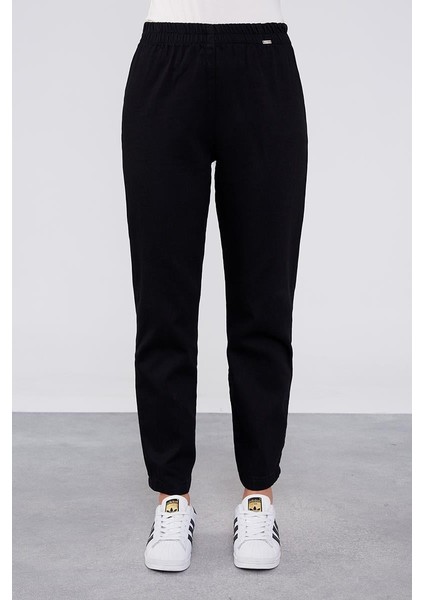 Siyah Beli Büzgülü Jean Pantolon