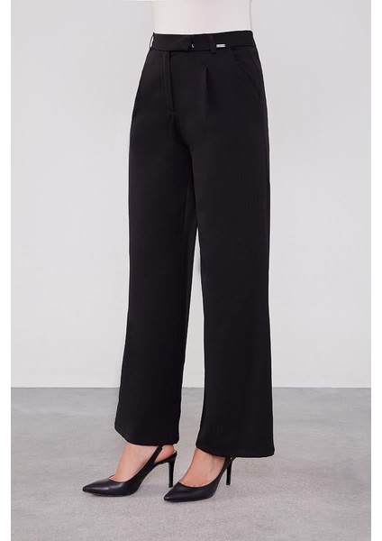 Siyah Gizli Düğmeli Kumaş Pantolon fiyatları