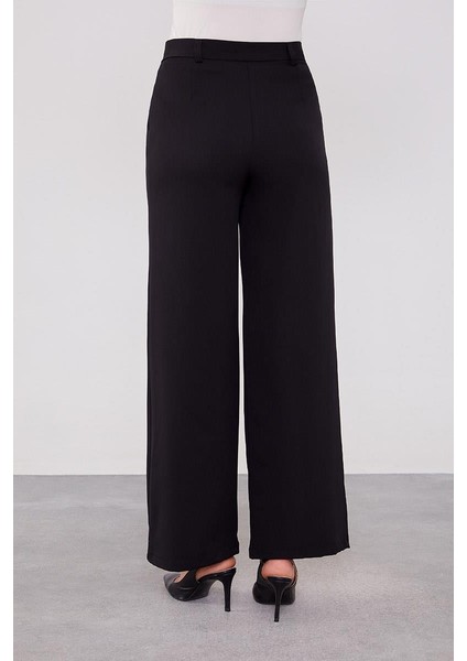 Siyah Gizli Düğmeli Kumaş Pantolon indirimleri