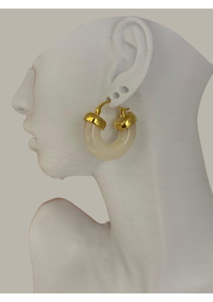 Beyaz Kemik Halka Gold Çelik Küpe