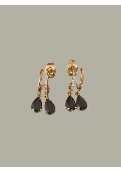 Siyah Zirkon Taşlı Halka Rose Gold Vip Çelik Küpe fiyatları