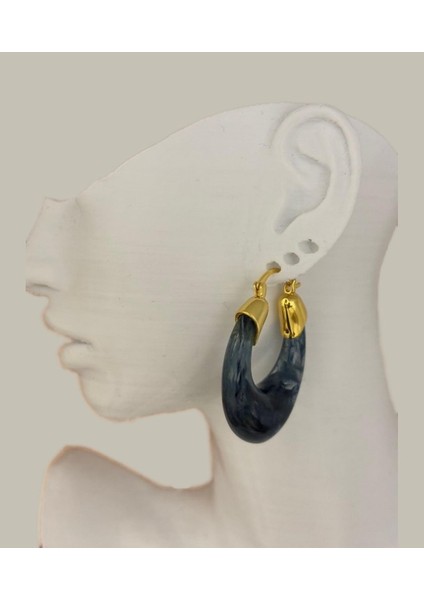 Mavi Kemik Damla Gold Çelik Küpe