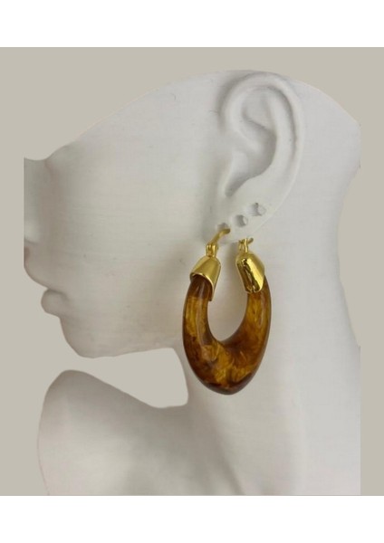 Kehribar Kemik Damla Gold Çelik Küpe