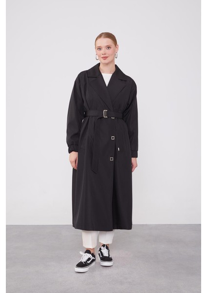 Siyah Kolu Lastik Detay Trençkot fiyatları