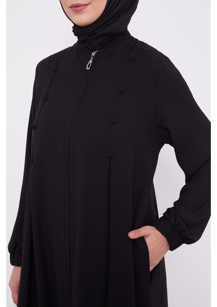 Siyah Dokulu Düğme Detaylı Ferace indirimleri