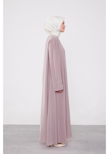 A.Kahve İnci Düğmeli Kuşaklı Ferace modelleri