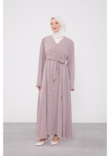 A.Kahve İnci Düğmeli Kuşaklı Ferace fırsatları