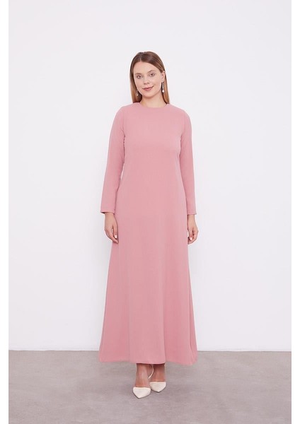 Pudra Abaya Üstü Garnili Asimetrik Etek Ucu Ferace modelleri