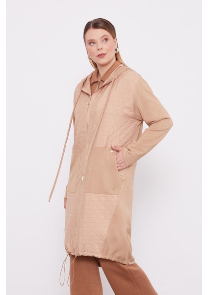 Camel Kapüşonlu Kapitone Kap
