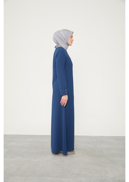 Lacivert Taş Düğmeli Bisiklet Yaka Ferace modelleri