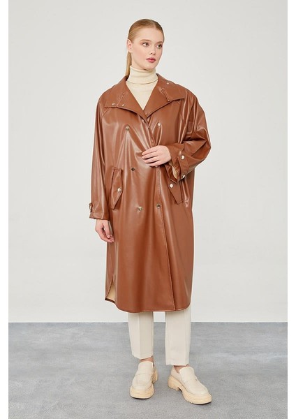 Taba Oversize Suni Deri Trençkot