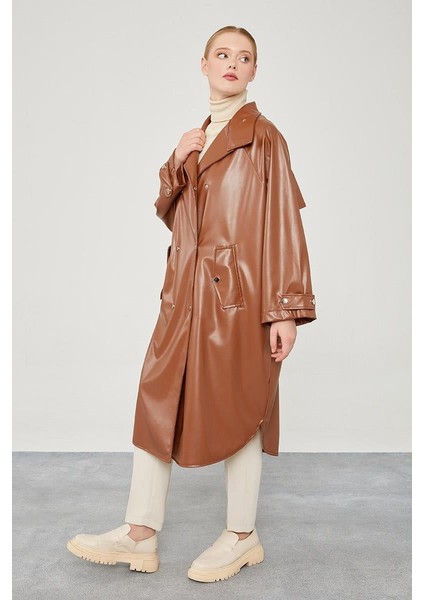 Taba Oversize Suni Deri Trençkot